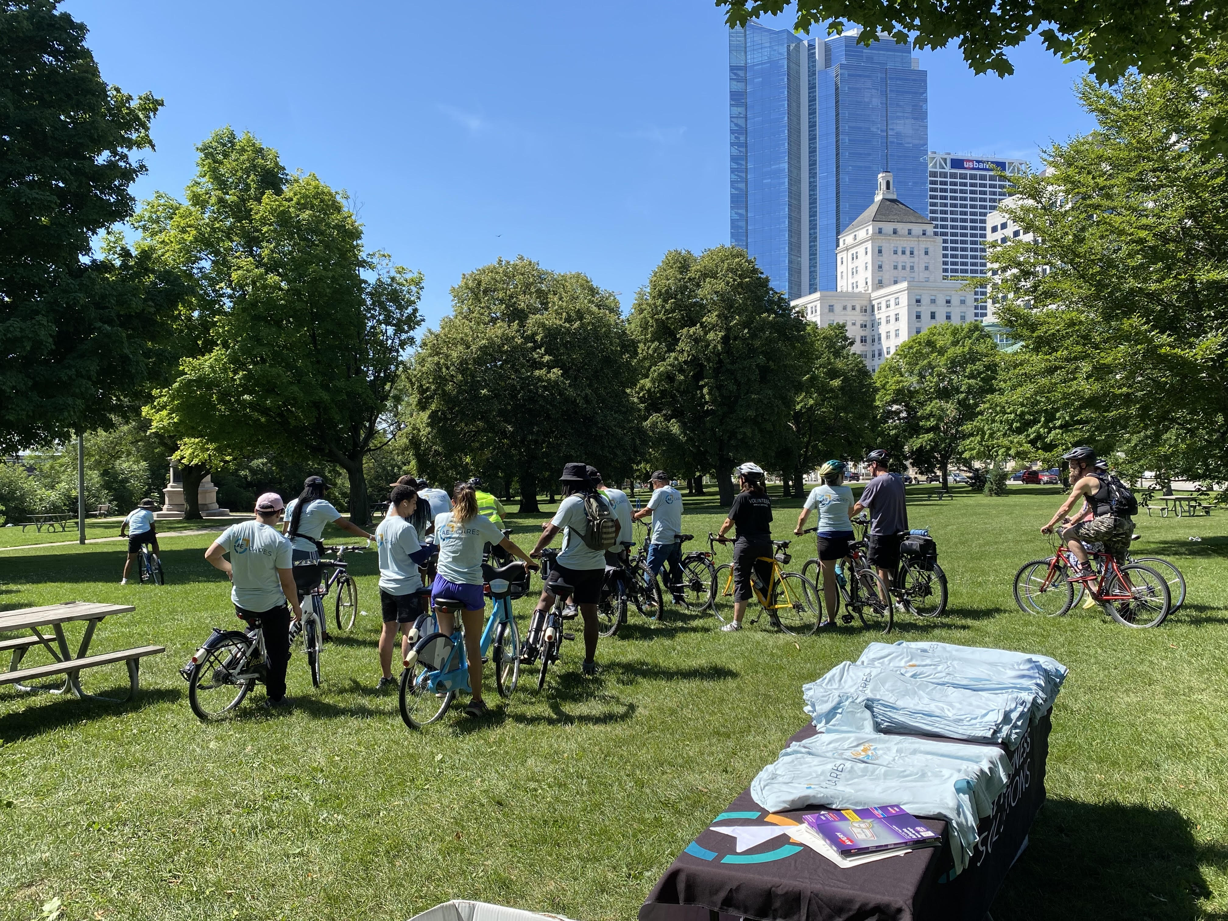 Riders gathering to start their journey.