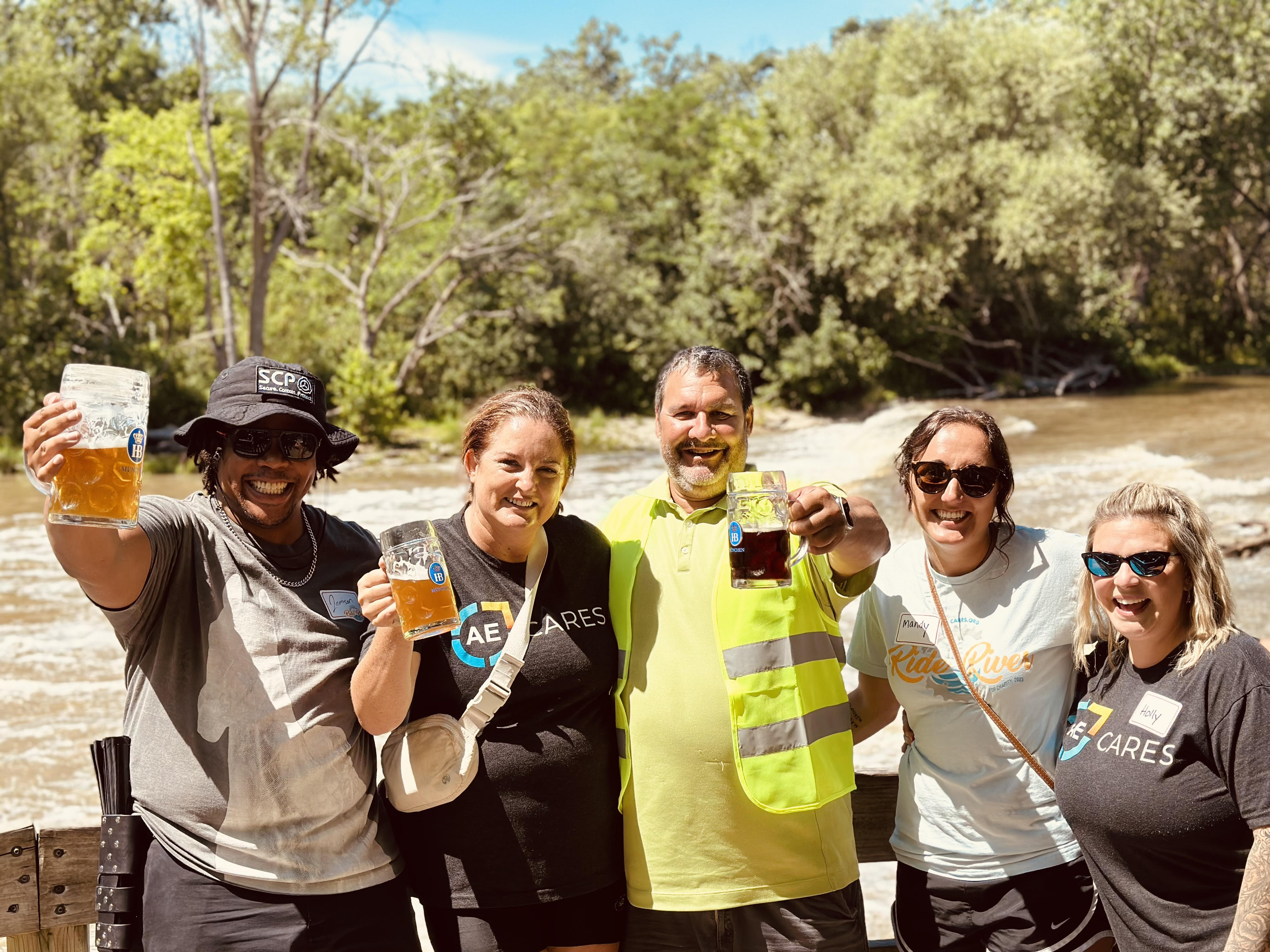 Attendees enjoying a mid-ride beverage at Estabrook Park.